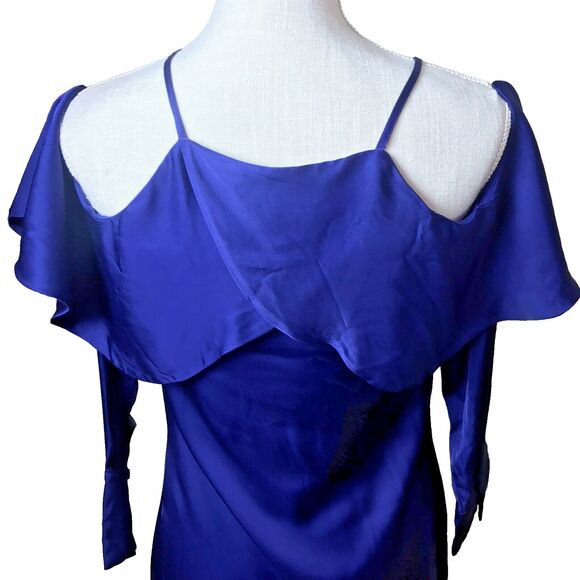 ST Studio Woman's Blue Mini Open Shoulder Ruffle Dress Size 34 (S) - Picture 10 of 14